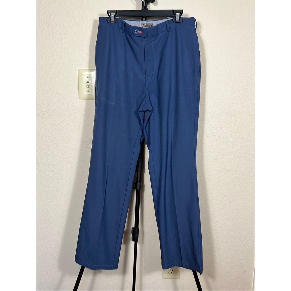 New Peter Millar Men's Blue Pants Size 34x30 Regular Fit Flat Front Trousers